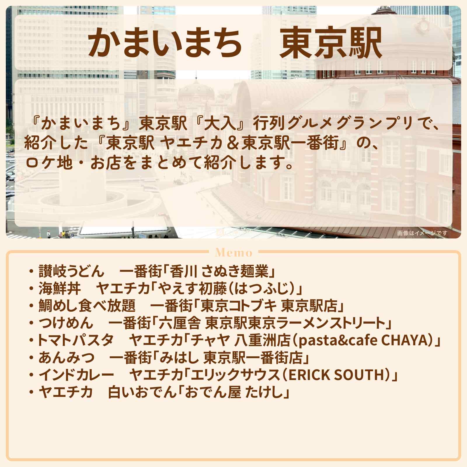 【かまいまち】東京駅『ヤエチカ&東京駅一番街』行列グランプリ結果のお店・ロケ地まとめ