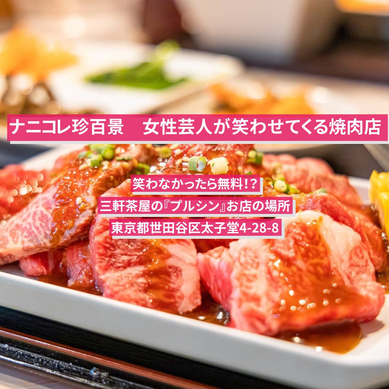 【ナニコレ珍百景】女性芸人が笑わせてくる焼肉店・笑わなかったら無料！？『プルシン』三軒茶屋のお店の場所