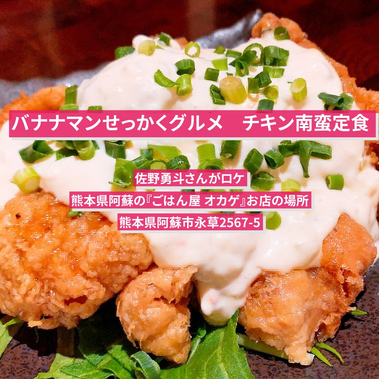 【バナナマンせっかくグルメ】チキン南蛮定食『ごはん屋 オカゲ』熊本県阿蘇のお店の場所〔佐野勇斗〕