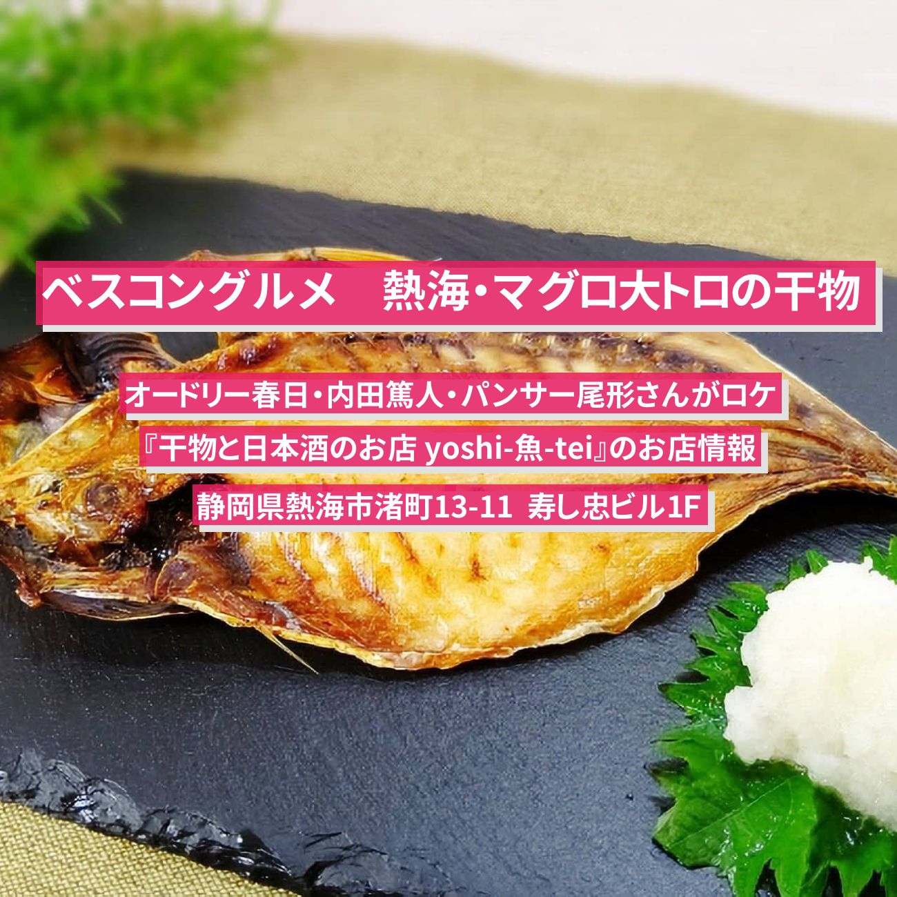 【ベスコングルメ】熱海・マグロ大トロの干物『干物と日本酒のお店 yoshi-魚-tei』ロケ地のお店情報〔オードリー春日・内田篤人・パンサー尾形〕