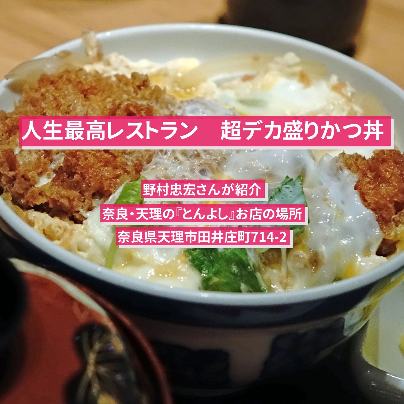 【人生最高レストラン】特大かつ丼　野村忠宏『とんよし』奈良・天理のお店の場所