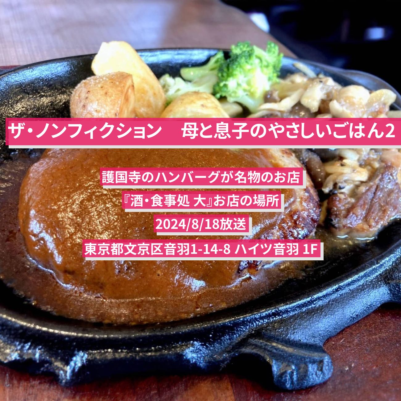 【ザ・ノンフィクション】母と息子のやさしいごはん2・ハンバーグ『酒・食事処 大』護国寺のお店の場所　2024/8/18放送