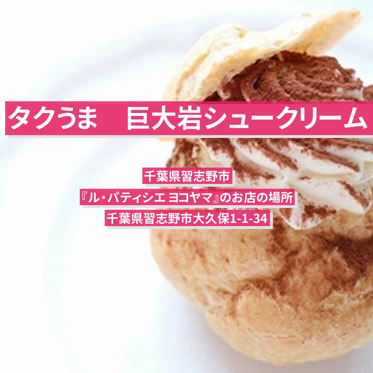 【タクうま】巨大！岩シュークリーム『ル・パティシエ ヨコヤマ』千葉県習志野市のお店の場所〔タクシー運転手さん一番うまい店に連れてって〕