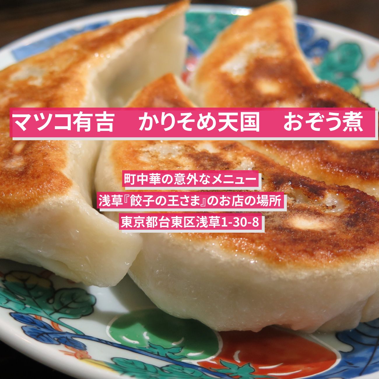 【マツコ有吉 かりそめ天国】おぞう煮 　浅草『餃子の王さま』町中華の意外なメニューのお店の場所〔平野ノラ・大久保佳代子〕