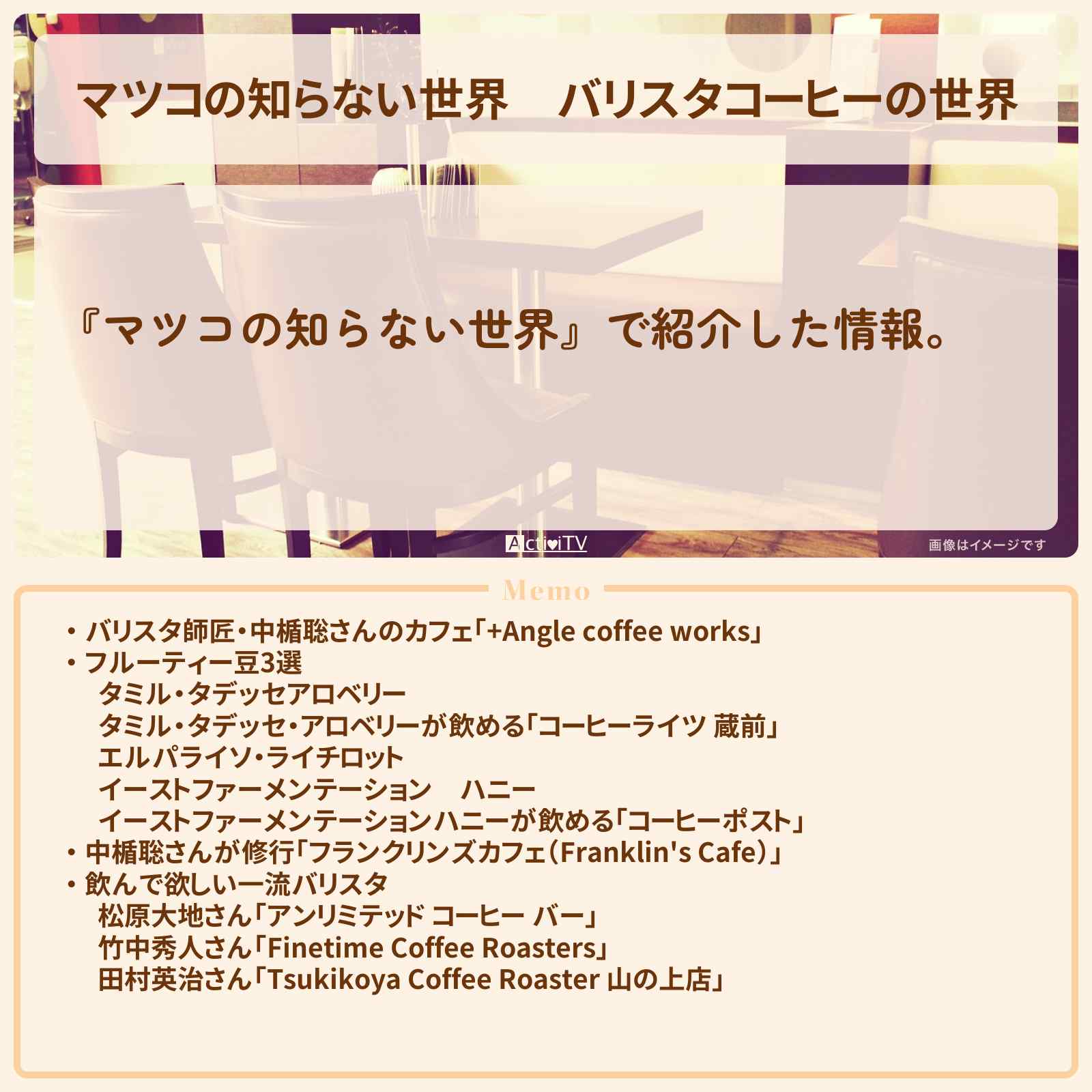 【マツコの知らない世界】『バリスタコーヒーの世界』のまとめ・お店情報