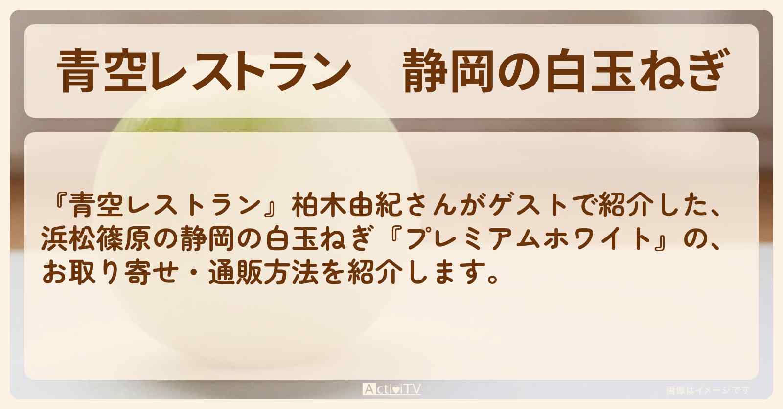 【青空レストラン】静岡の白玉ねぎ　浜松篠原『プレミアムホワイト』のお取り寄せ・通販方法