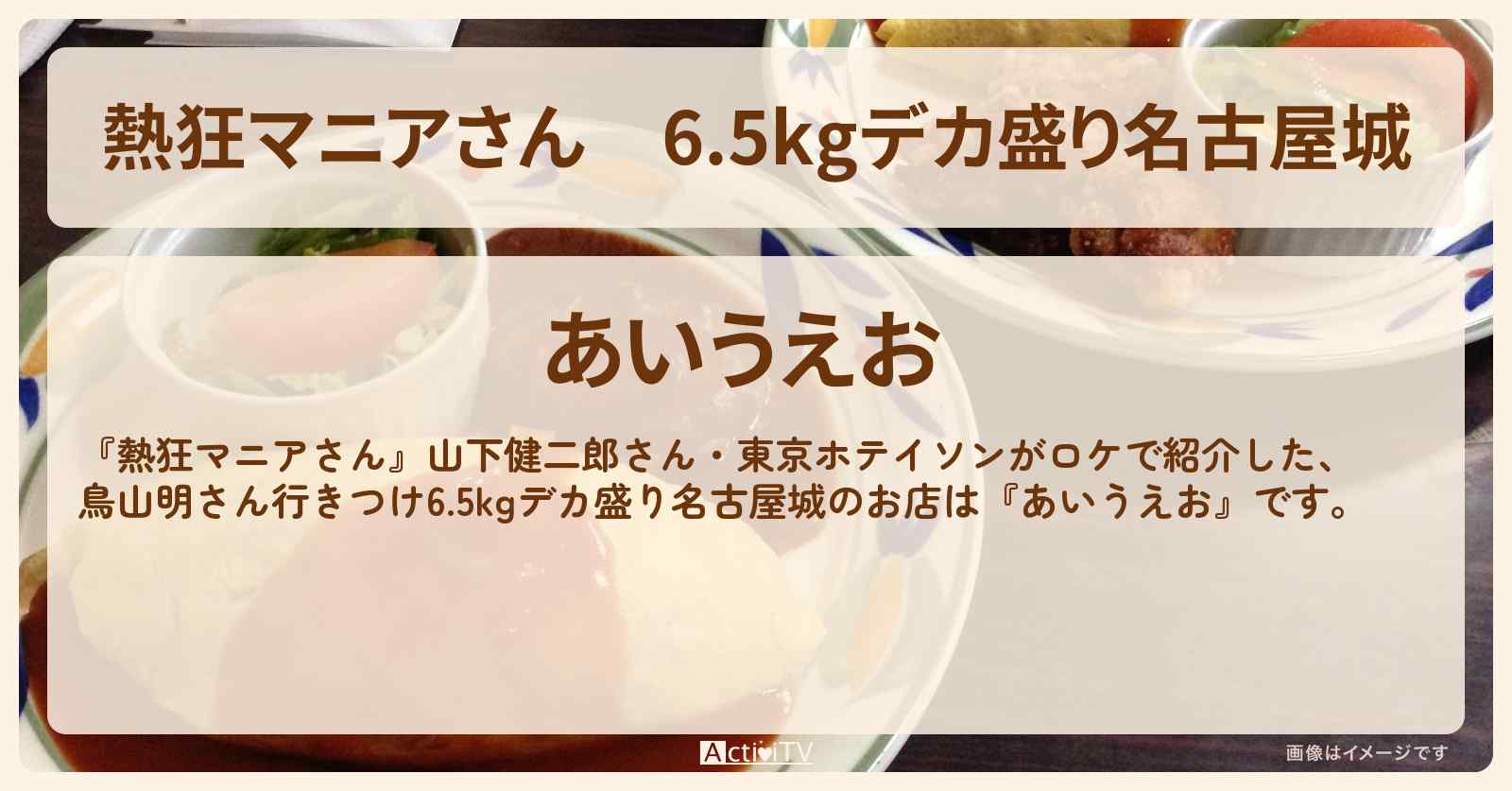 6.5kgデカ盛り名古屋城 鳥山明さん行きつけ 名古屋『あいうえお』のお店の場所
