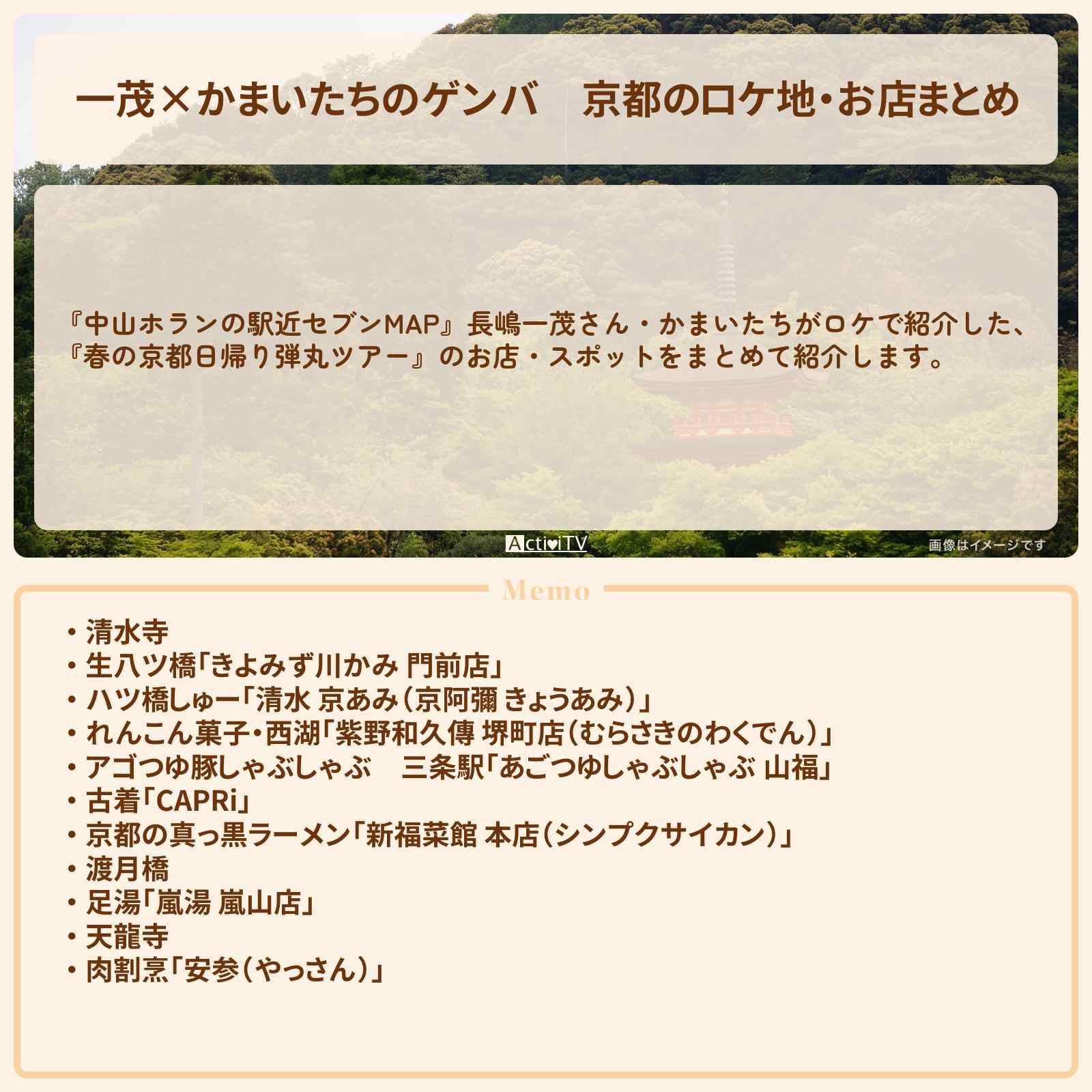 【一茂×かまいたちのゲンバ】京都のロケ地・お店まとめ〔長嶋一茂・かまいたち〕