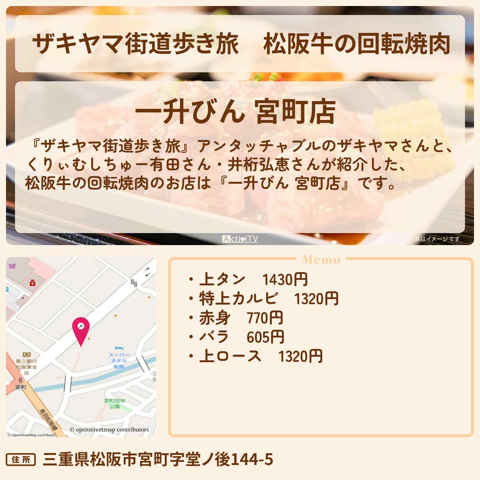 【ザキヤマ街道歩き旅】松阪牛の回転焼肉『一升びん 宮町店』のお店の場所