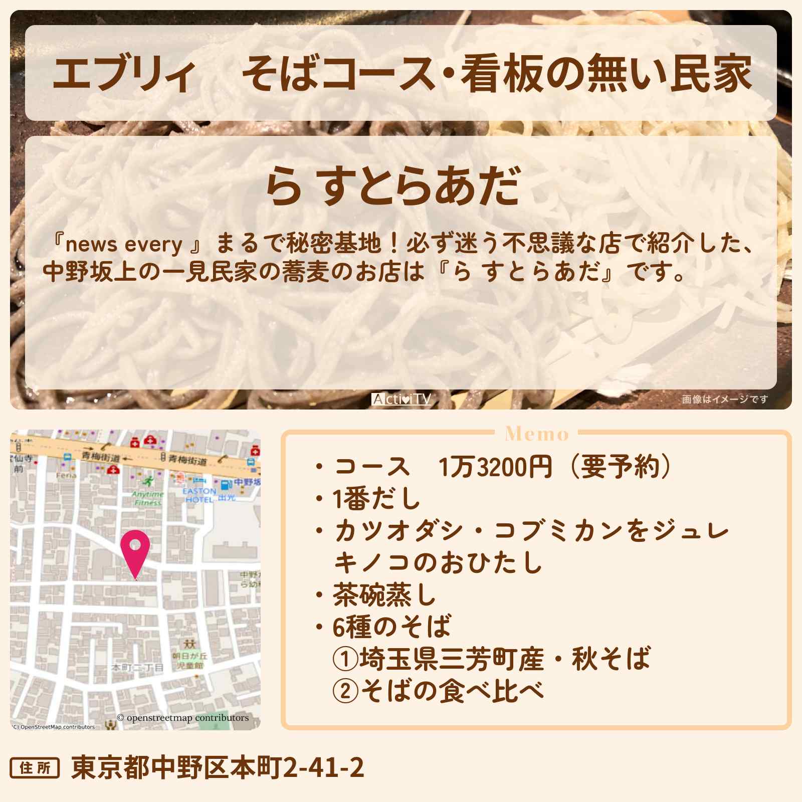 【エブリィ】そばコース・看板の無い民家『ら すとらあだ(中野坂上)』わかりづらい必ず迷う不思議な店情報 #every