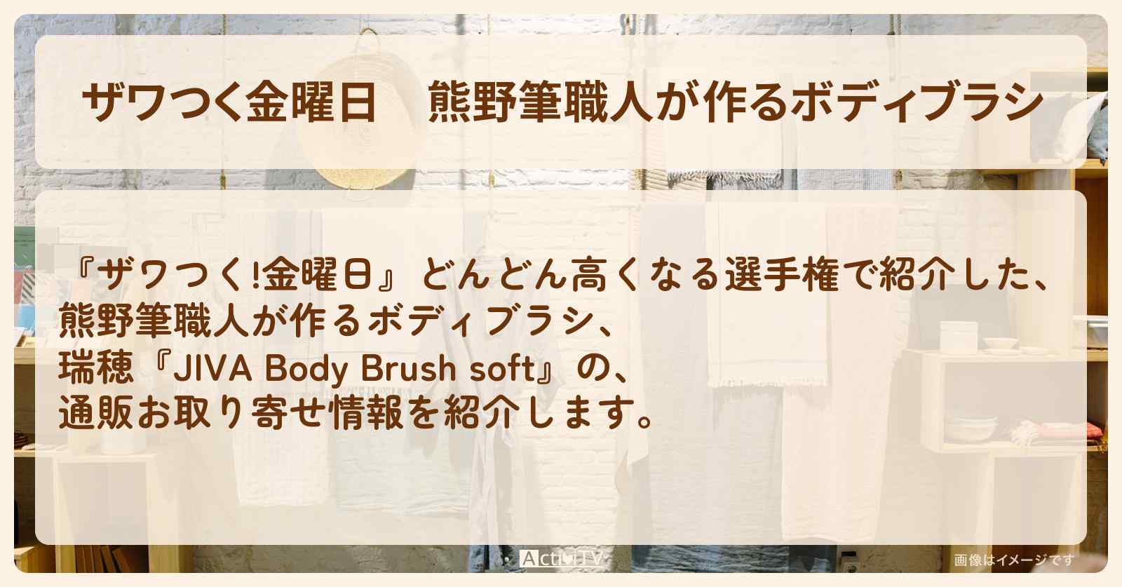 【ザワつく金曜日】熊野筆職人が作るボディブラシ『JIVA Body Brush soft(瑞穂)』の通販お取り寄せ情報