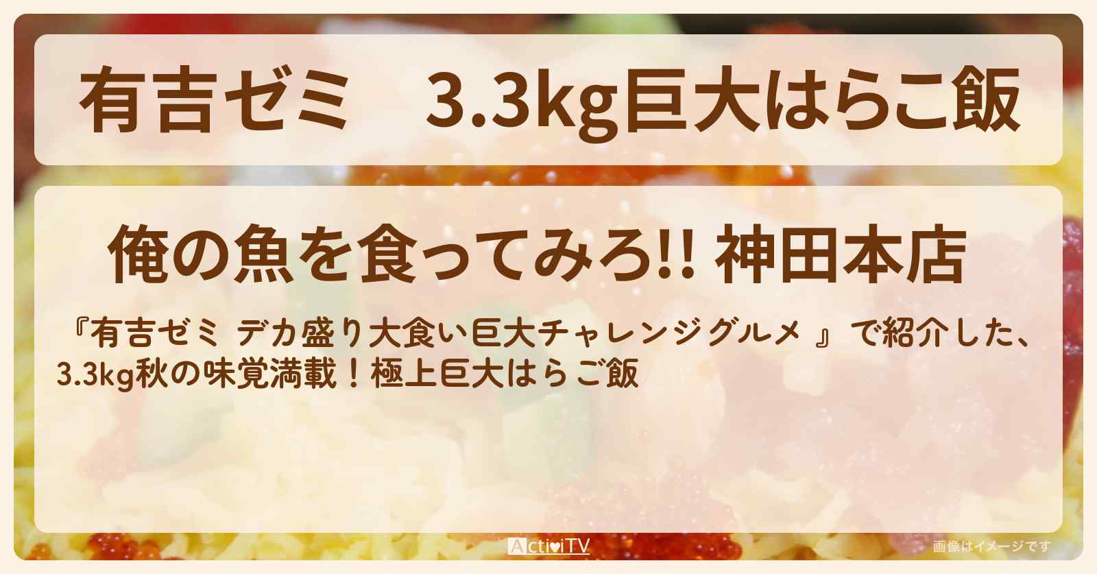 3.3kg巨大はらこ飯『俺の魚を食ってみろ』神田のお店の場所「ギャル曽根 vs チャレンジグルメ」2025/9/29放送