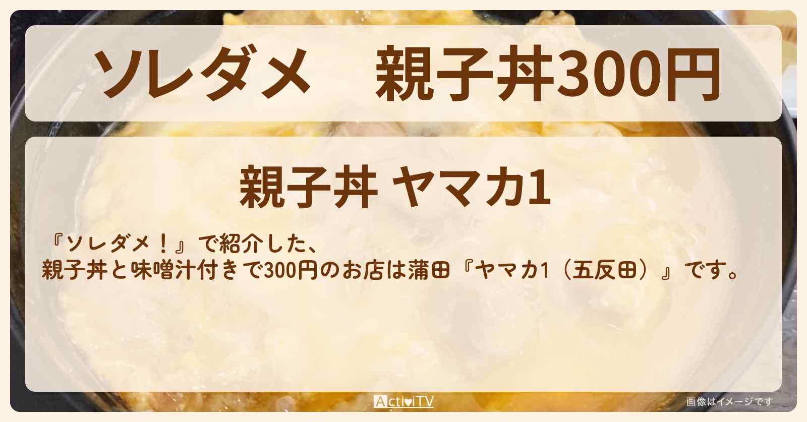 【ソレダメ】親子丼300円『ヤマカ1(蒲田)』760円以下の超得めしお店の場所