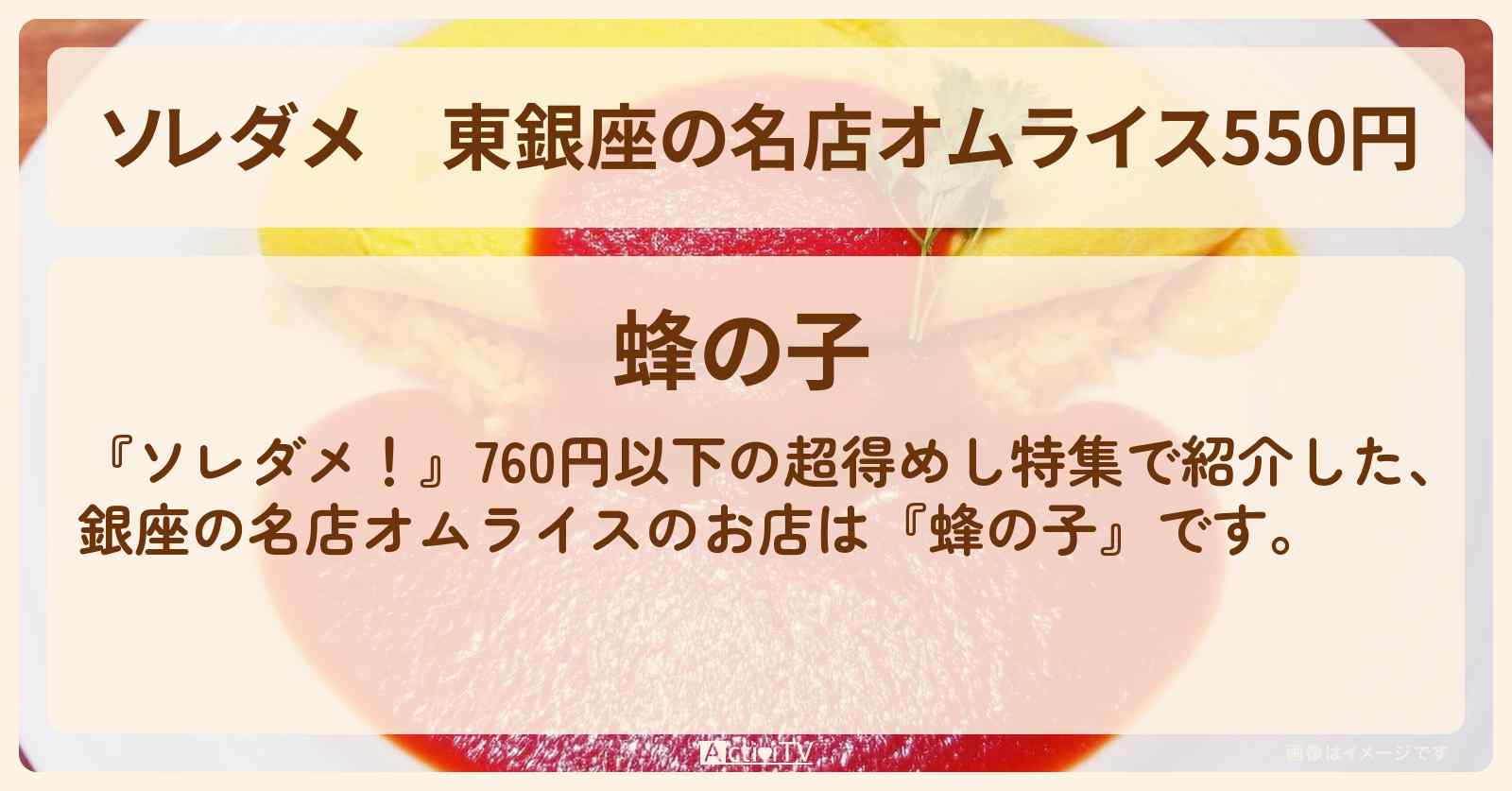 【ソレダメ】東銀座の名店オムライス550円『蜂の子』760円以下の超得めしお店の場所