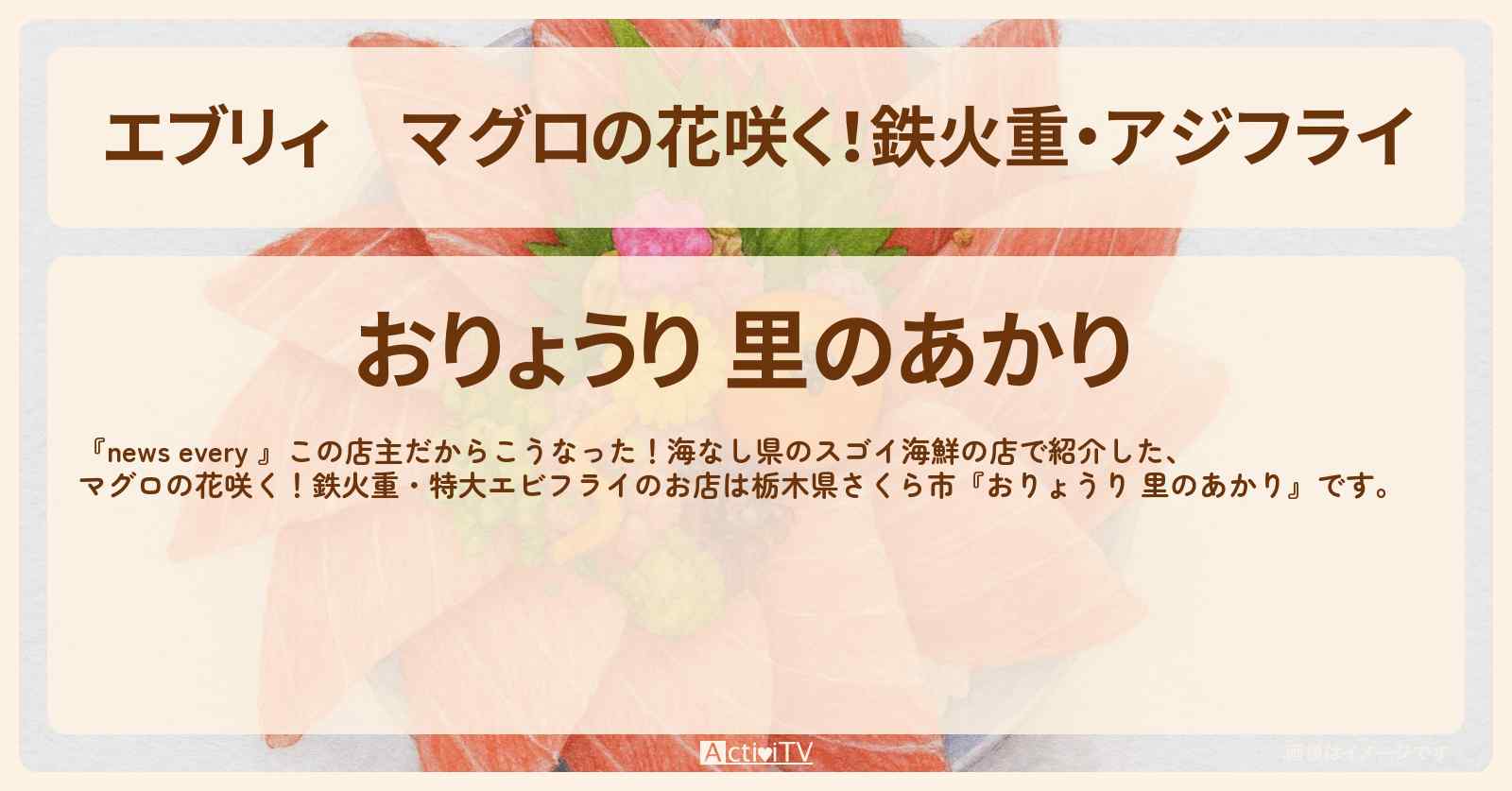 【エブリィ】マグロの花咲く!鉄火重・アジフライ『おりょうり 里のあかり』栃木県さくら市の海なし県のスゴイ海鮮・お店情報 #every