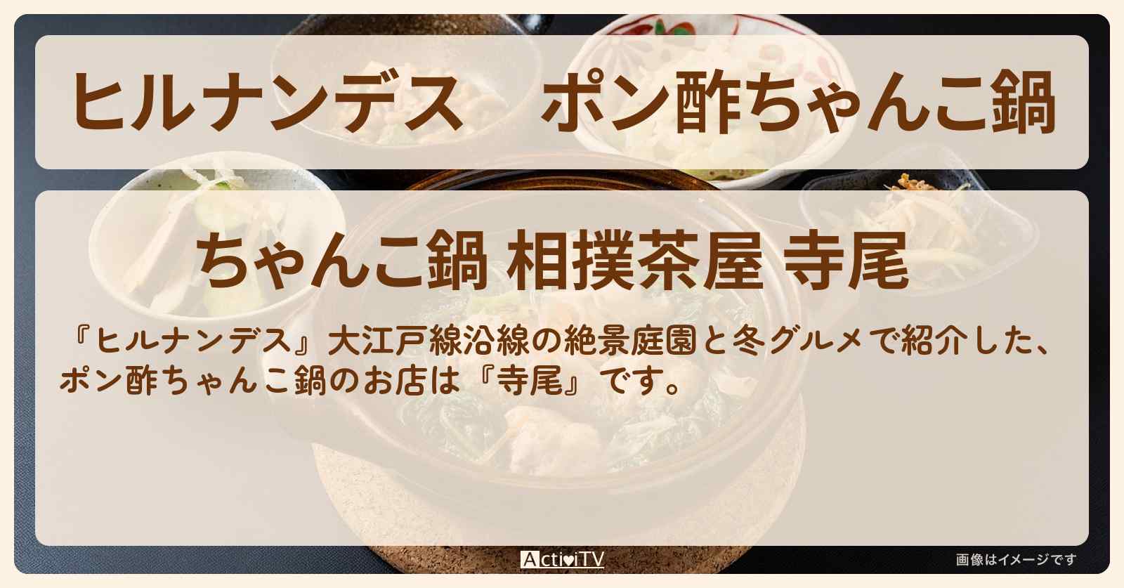 ポン酢ちゃんこ鍋『寺尾』両国のお店情報〔瀬戸朝香・久本雅美〕