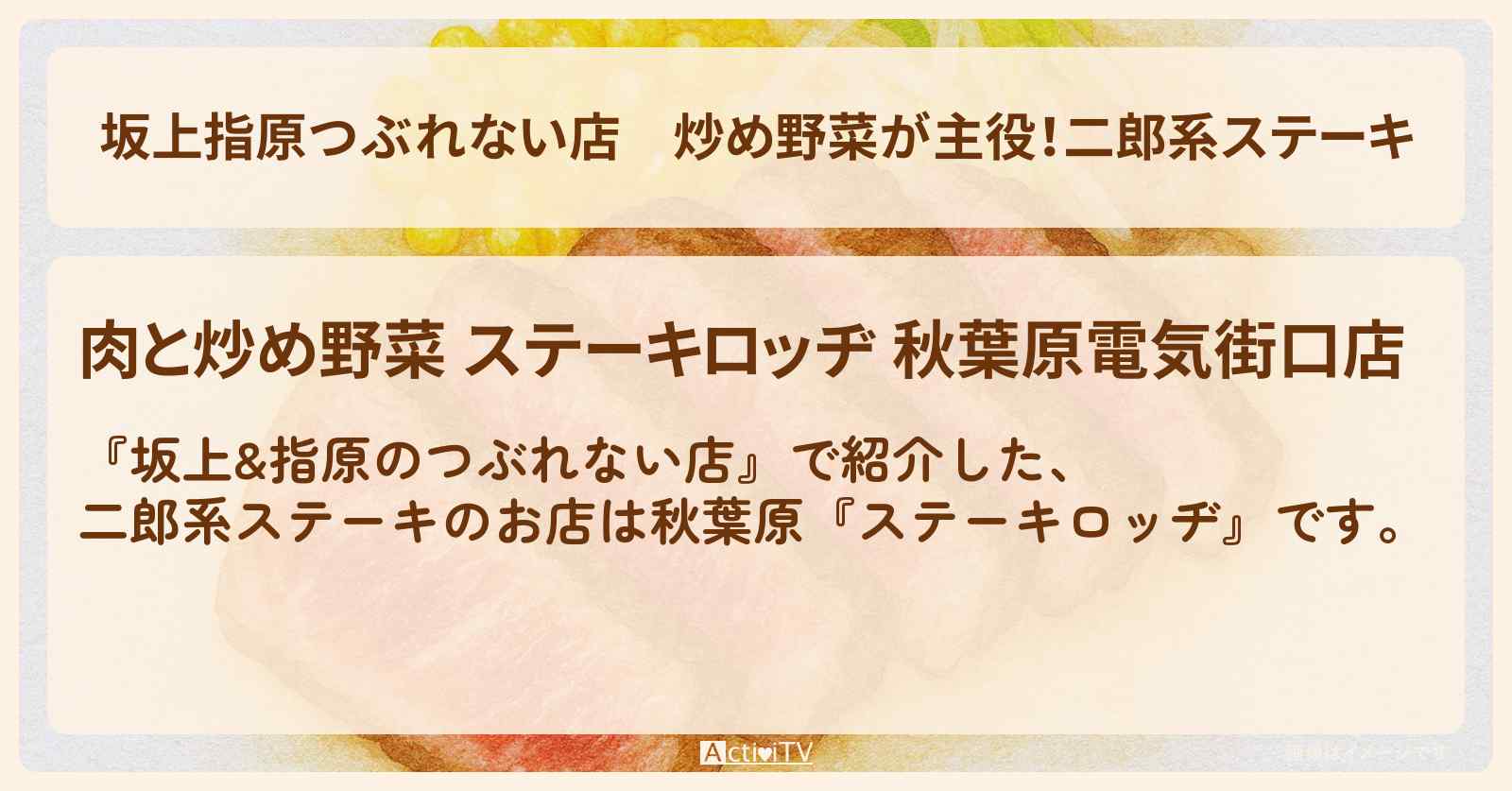 【坂上指原つぶれない店】炒め野菜が主役!二郎系ステーキ『ステーキロッヂ』秋葉原のお店の場所